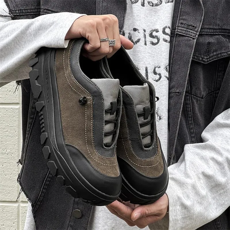 Men Retro Outdoor Hiking Chunky Sole Sneakers Height Increasing Shoes Sports Lace Up Casual Warm for Mem's Fall Shoes — image 2