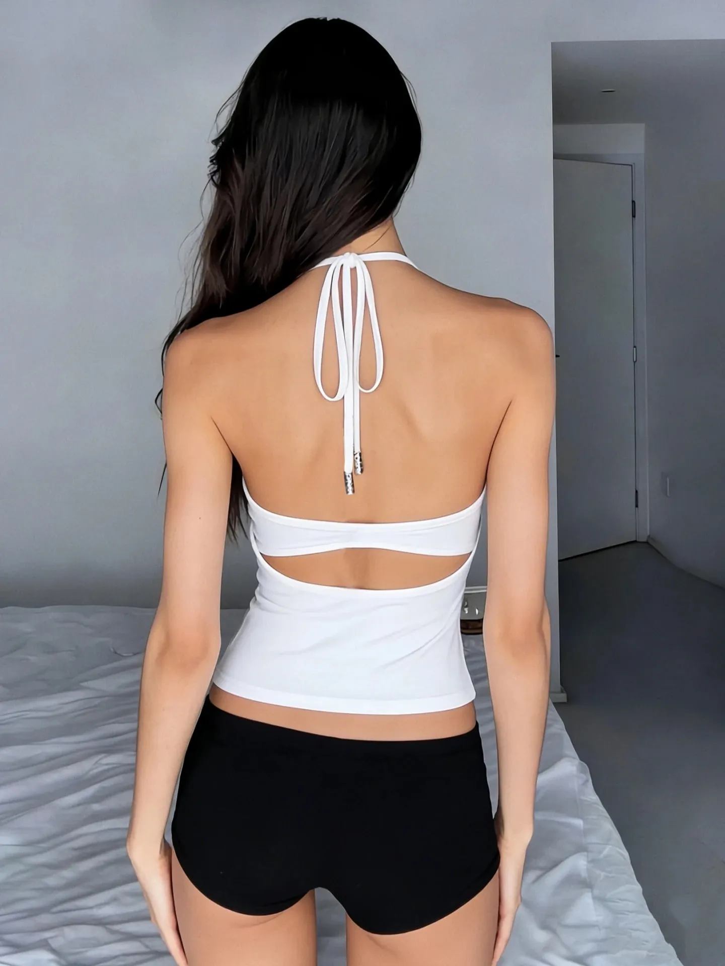 Dulzur Women'S Sexy Backless Lace Up Crop Camisole Solid Causal Slim Fit Halter Top Party Vacation Beach Style Summer Outfit Y2K — image 7