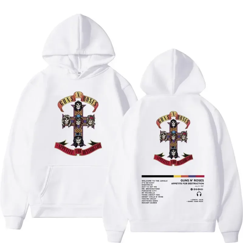 2026 Men's and Women's Guns N Roses Printed Hooded Sweatshirts Guns N Roses Unisex Clothing Printed Rock Hip-hop Gothic Fashion