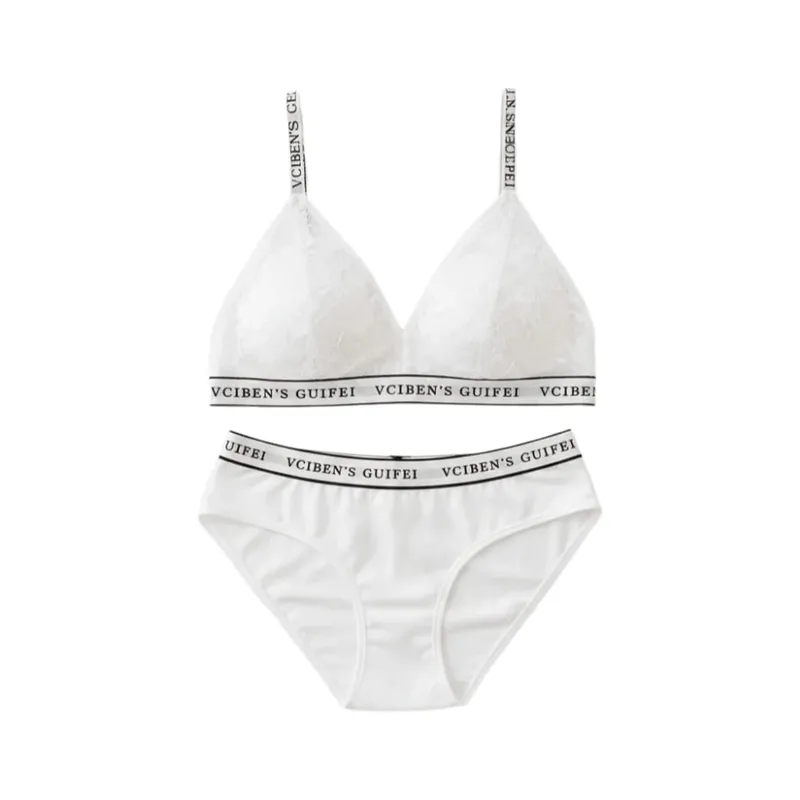 Comfortable Letter Design Lingerie Set Lace Deep V Women Underwear Suit Wireless Color Blocking Bra Panties Set Famle — image 8