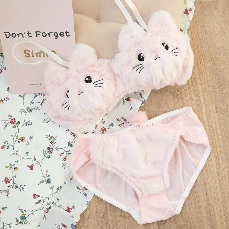 اليابانية Kawaii القطيفة النساء الصدرية مجموعة لطيف فتاة القط مريحة الصدرية مجموعة الكرتون الملابس الداخلية جميل لينة طالب الملابس الداخلية — image 2