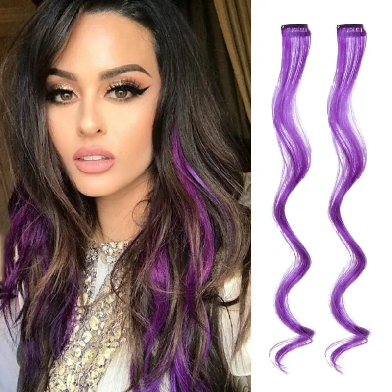 2PCS Rainbow Mixed Color Clip In Hair Extensions 20 Inch Curly Synthetic Hair for Girls Women Halloween Cosplay Party — image 9