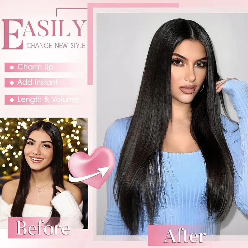 Pièce de perruque pour femmes extensions de cheveux longs et raides 11 cartes ensemble de quatre pièces cheveux synthétiques à pince