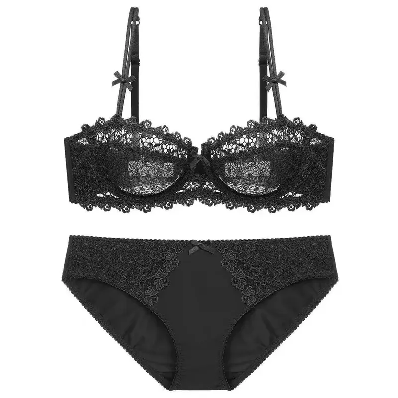 Conjunto de sujetador de encaje europeo, media copa semitransparente ultrafina, sujetadores Pure Desire para pecho pequeño, ropa interior cómoda antiflacidez — image 10