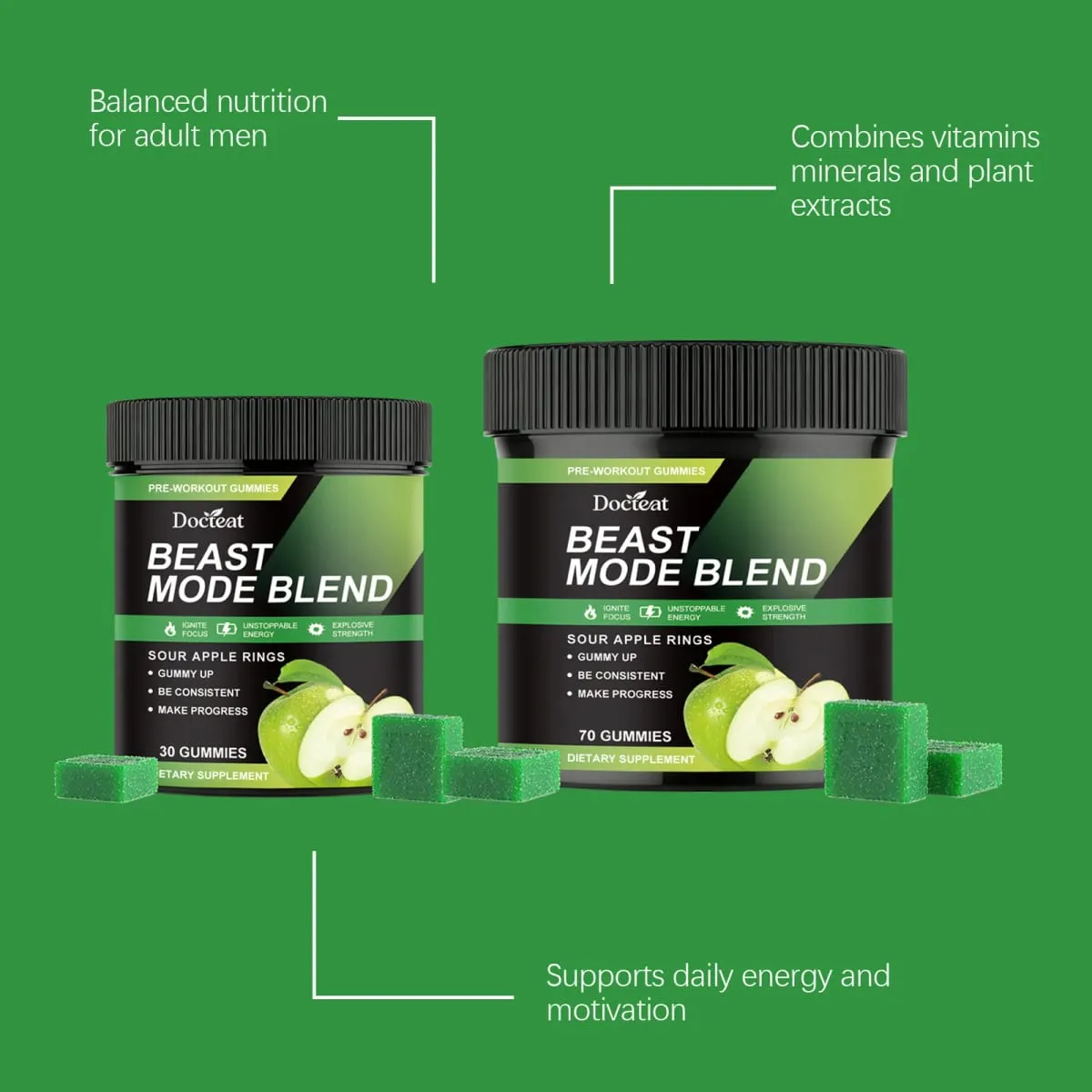 Pre Workout Energy Gummies med koffein Taurin Rhodiola Rosea CoQ10 & B-vitaminer understøtter træningsfokus Energistyrke 70 Ct — image 4
