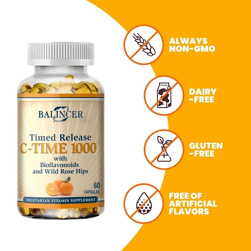 Cápsulas de vitamina C, 1000 mg, apoyo antioxidante, bienestar inmunológico, síntesis de colágeno, salud de las articulaciones de la piel y los huesos, 30/60/120 cápsulas