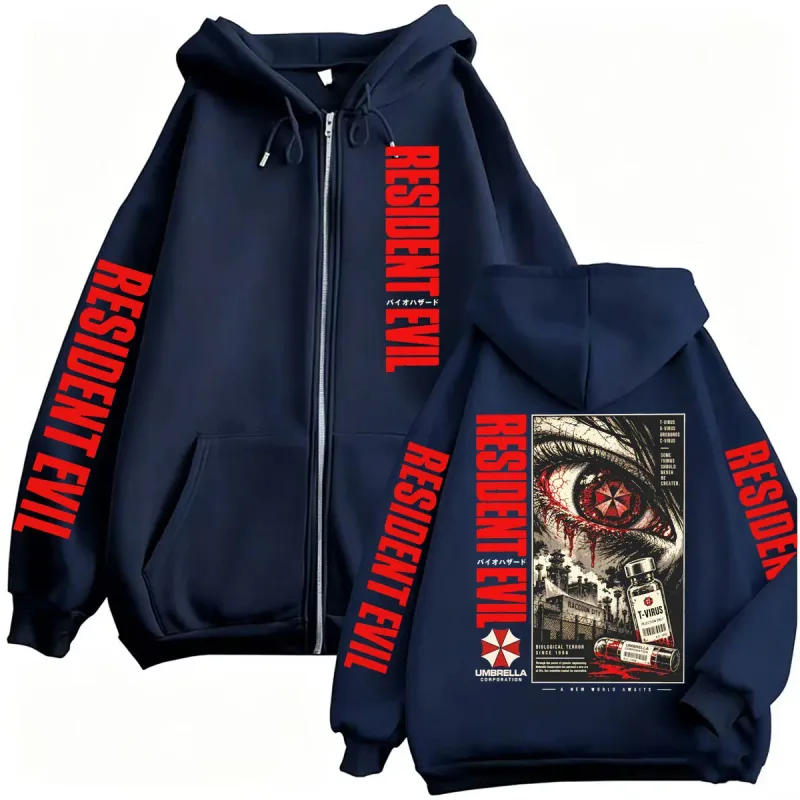Vintage Resident Evil Zombie Horror Gaming Zip Up Hoodies Men Women Fashion Classic Harajuku Sweatshirts Jacket Coats Streetwear — image 3