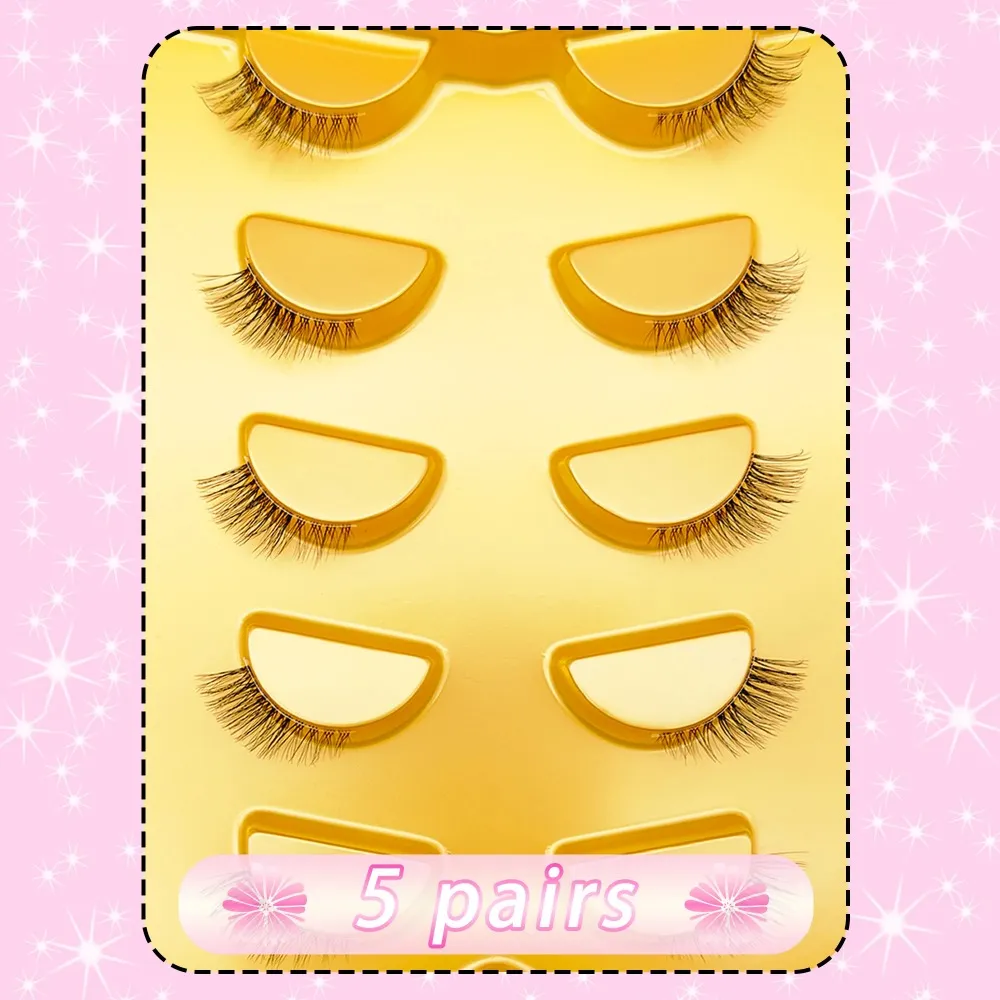 Natural Cat Eye Half False Eyelashes 5Pairs Clear Band Soft Faux Mink Lashes FluffyShort EyelashesReusable Makeup Lash Extension — image 6