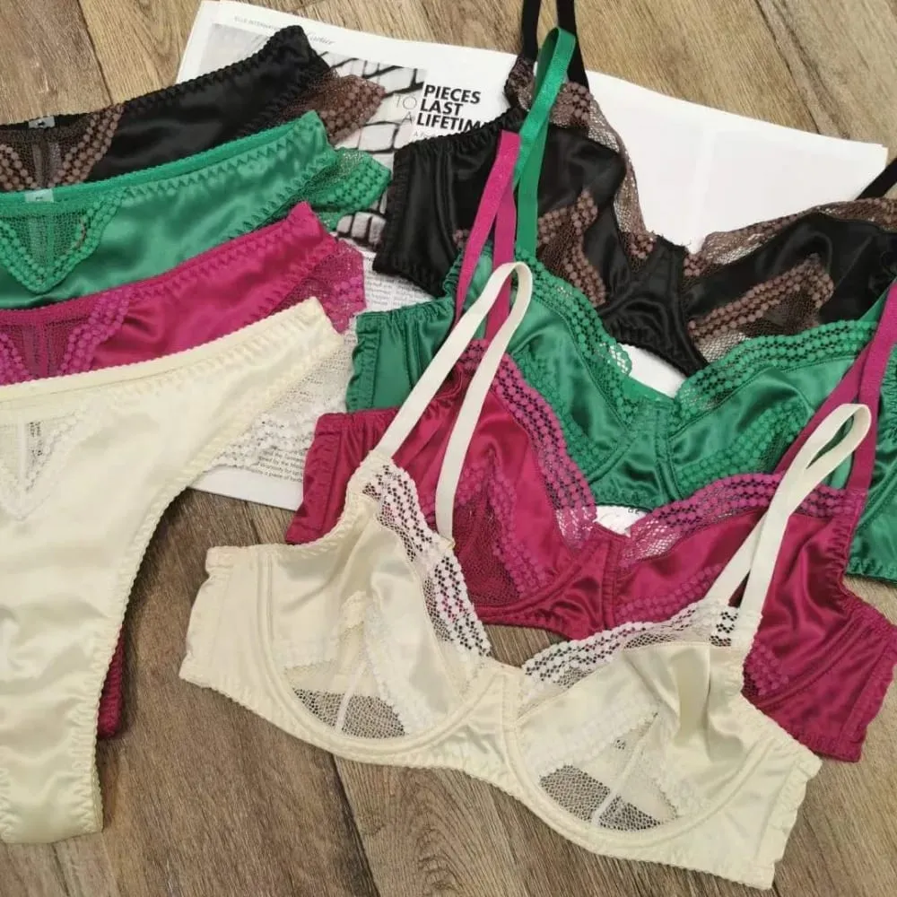 Women Lingerie Bra Mesh Satin Lace Splicing Ultra Thin Minimizer Anti Sag Breathable Daily Brassiere Size 32‑38 Suit — image 2