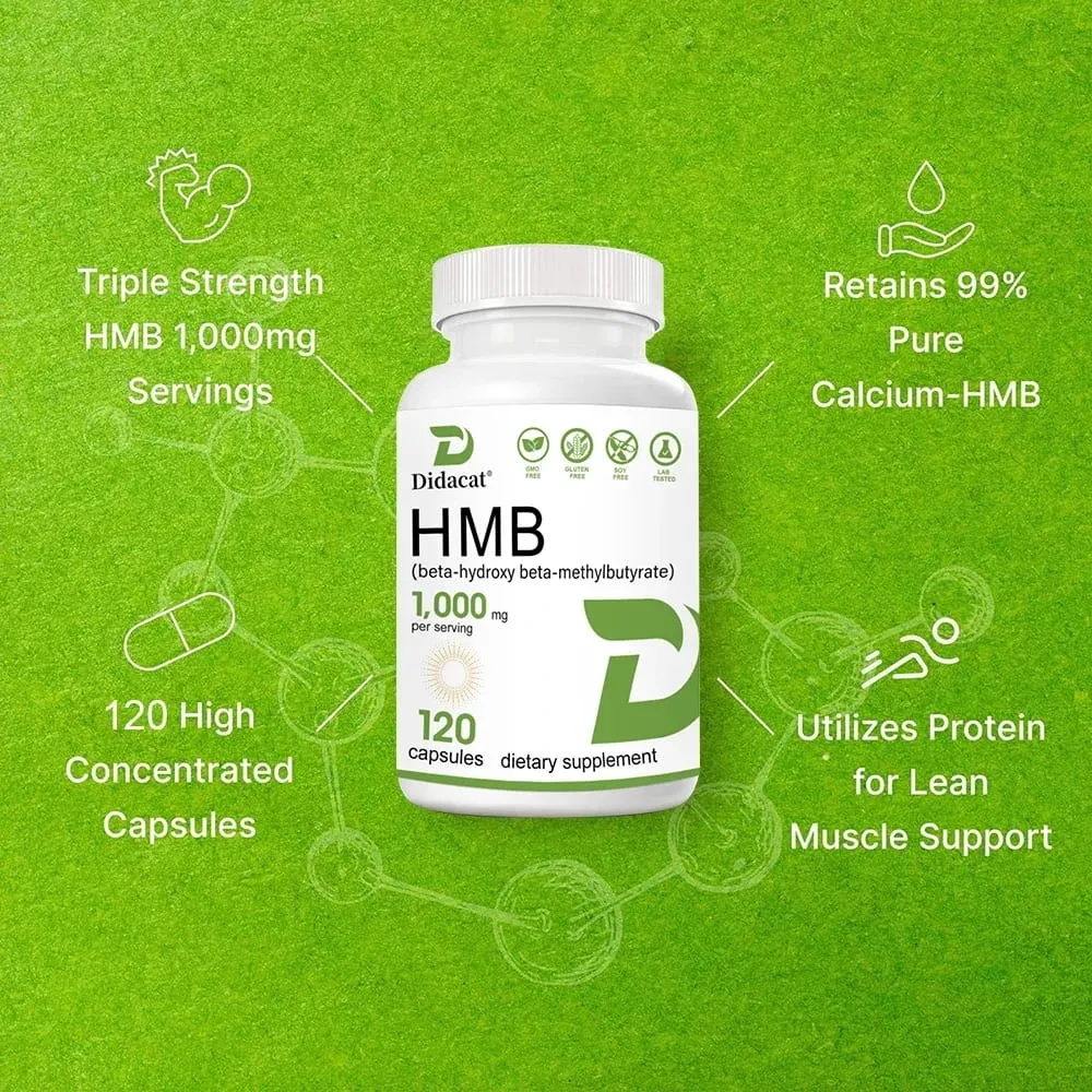 Super Strength HMB Supplement 1000mg per Serving with Vitamin D3 to Help Muscle Growth Lean Muscle Mass & Workout Recovery