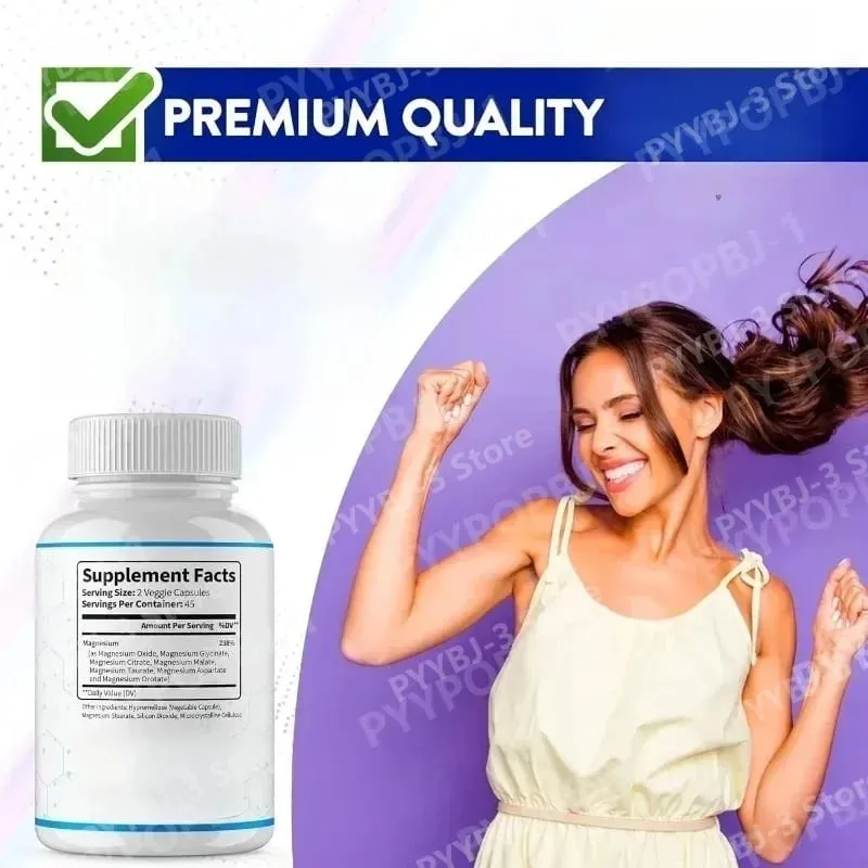 Supplément de magnésium 1000 mg complexe 7 en 1 avec glycinate citrate malate taurate soutient la relaxation musculaire soutien au sommeil 90 Ct — image 4