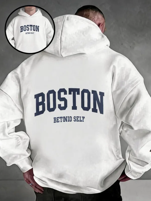 Oversized colorful hoodie, streetwear-style pullover, Boston Betonio back-print design, unisex casual wear, plus size. — image 5