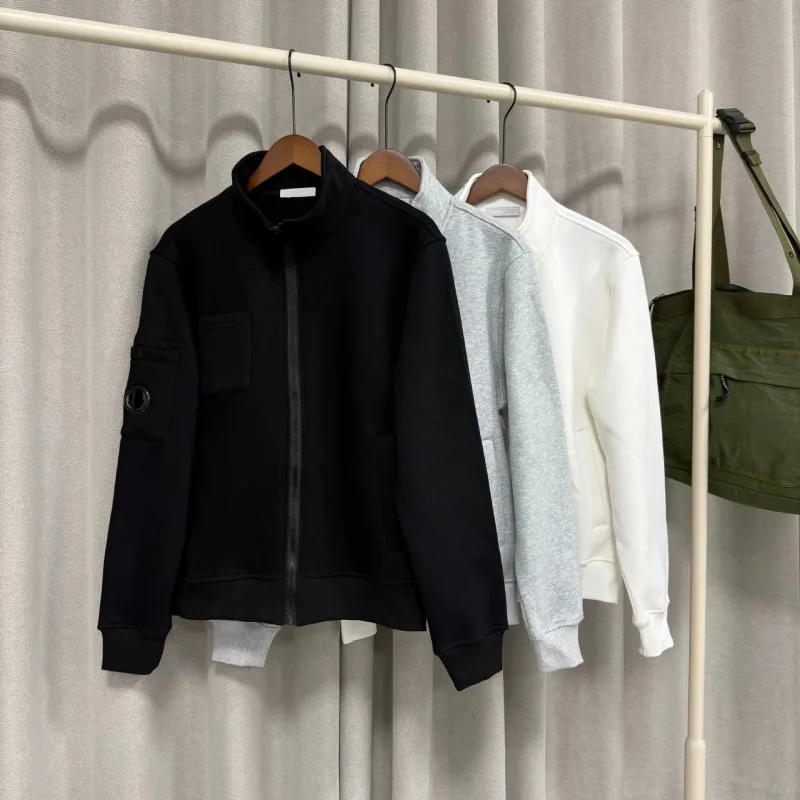 Lente nieuwe stijl casual pure kleur opstaande kraag jas heren lange mouw ritssluiting comfortabel katoenen sweatshirt — image 3