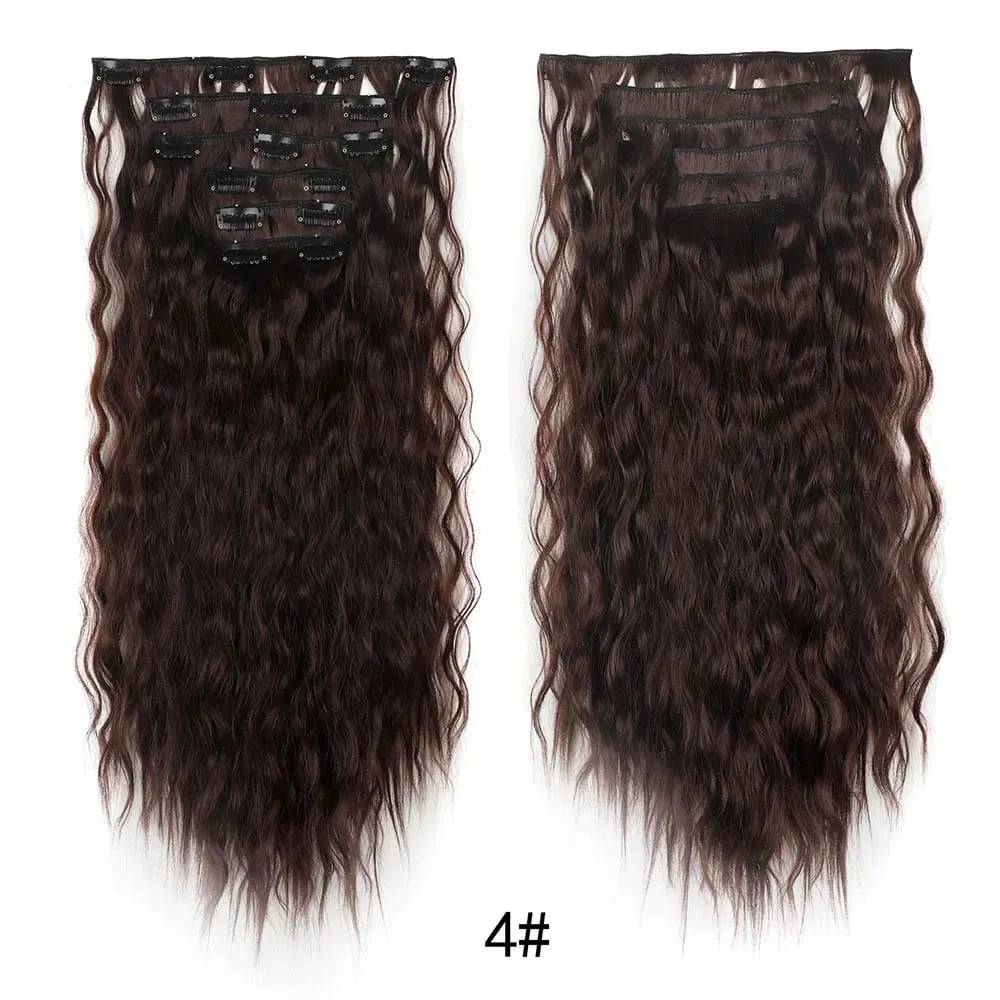 Jeedou Corn Wavy Clip‑in Hair Extensions 6‑Piece 16‑Clips Synthetic High‑Temp Fiber Voluminous Hair Pieces for Ladies