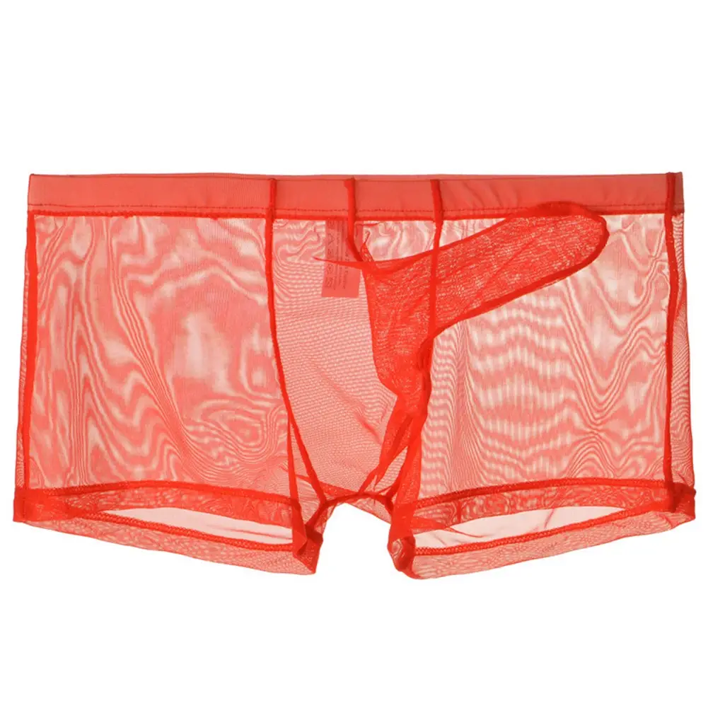 Sexy men malha transparente leve roupa interior ver através respirável boxer briefs calcinha separação bala masculino boxer calcinha — image 7
