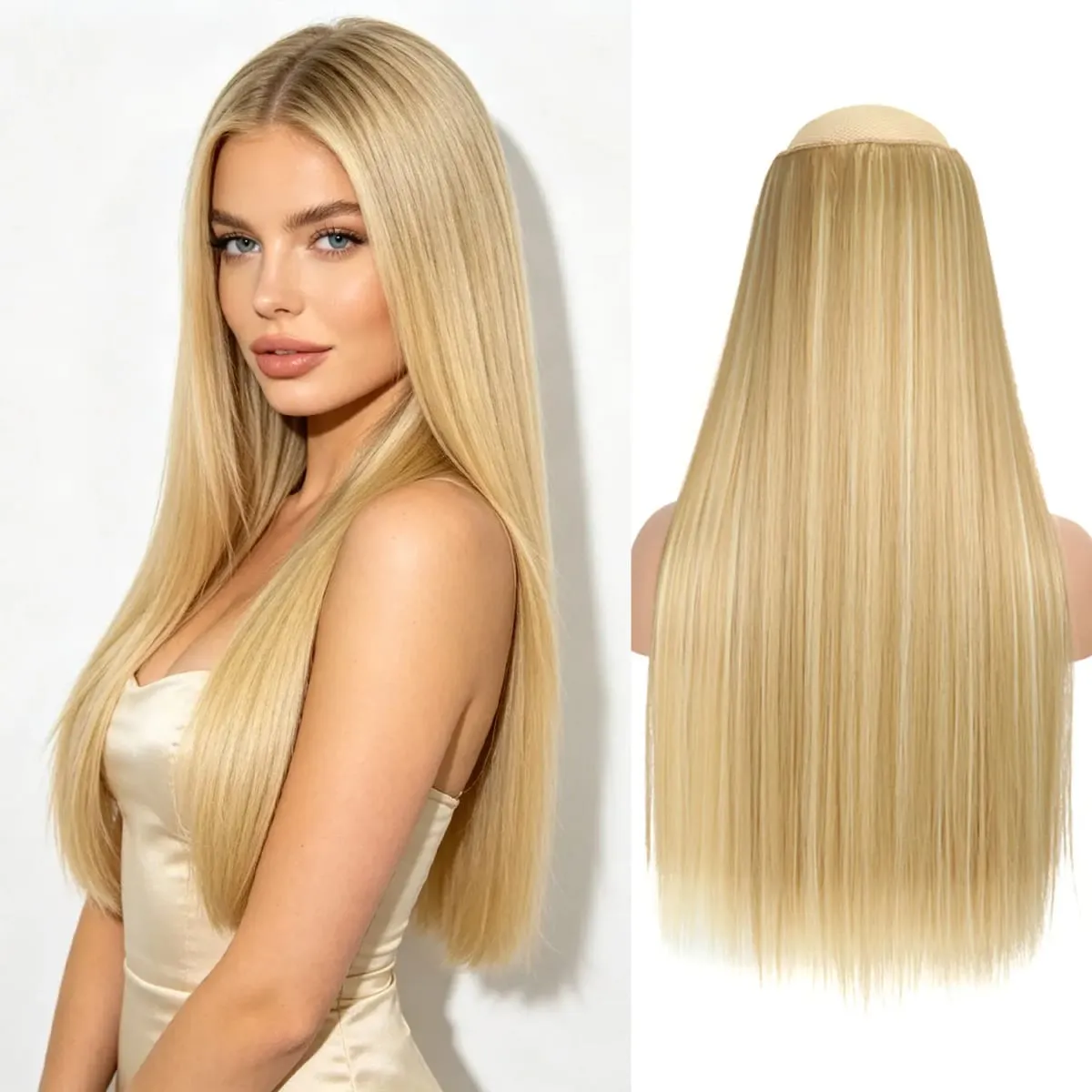 Synthetic 5 Clips in one piece hair extensions 22inch long straight clip in hair for women girls daily party holiday — image 17