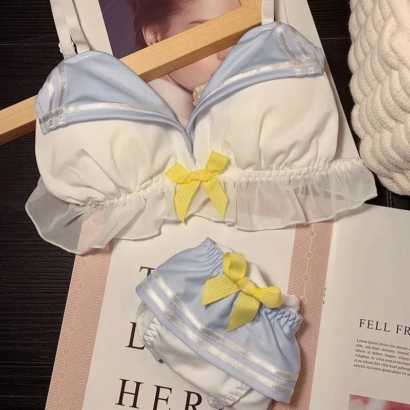 Set pakaian dalam wanita set celana dalam bra wanita inti lucu Angkatan Laut setelan pelaut busur set Lingerie set gadis seksi wanita cosplay Lolita — image 5