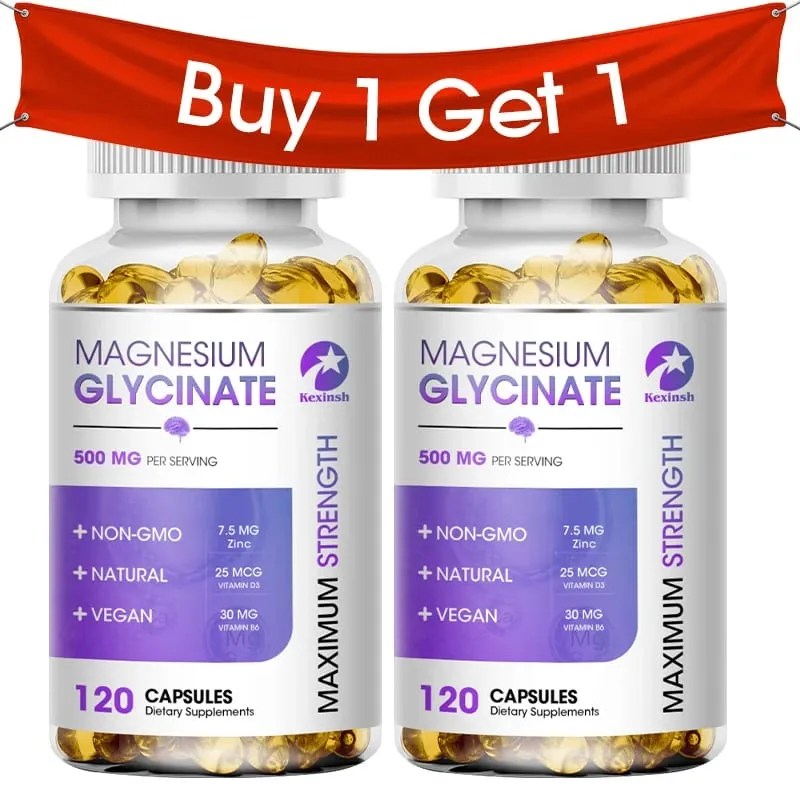 Suplemento de glicinato de magnésio Kexinsh 500 mg com vitamina D3 B6 de zinco promove sono natural, reduz o estresse e a ansiedade, não OGM