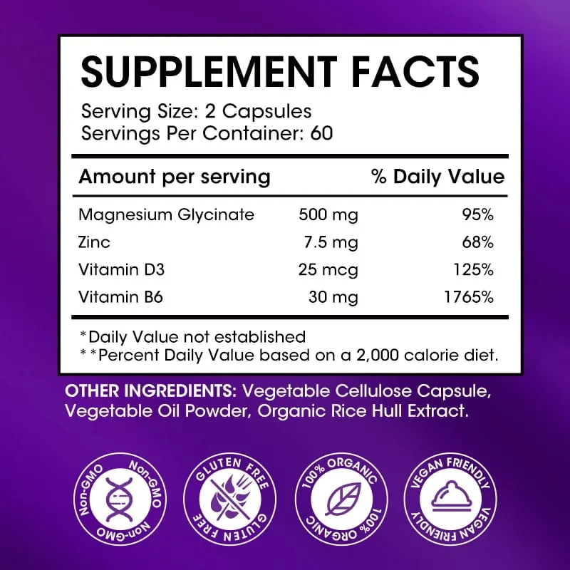 Suplemento de glicinato de magnésio Kexinsh 500 mg com vitamina D3 B6 de zinco promove sono natural, reduz o estresse e a ansiedade, não OGM — image 2