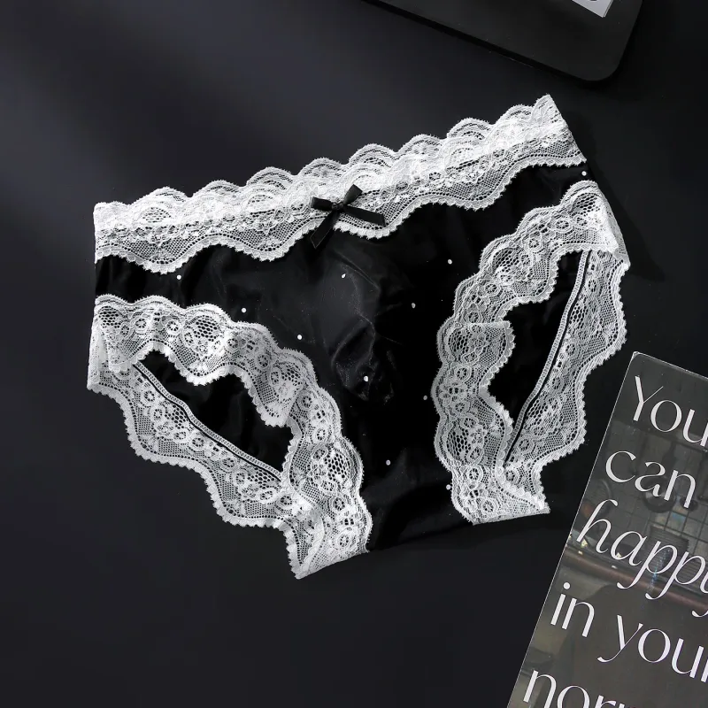 Men's Sexy Briefs Lace Edge Polka Dot Underwear Ice Silk Sissy Panties U Convex Pouch Underpants Seamless See Through Lingerie — image 9