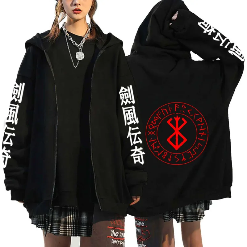 Berserk Rits Hoodies Mannen Vrouwen Lange Mouw Sweatshirt Fleece Oversized Jassen Grappige Berserk Japanse Anime Streetwear — image 10