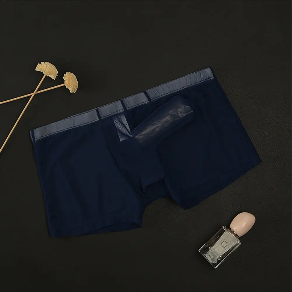 Sexy men malha transparente leve roupa interior ver através respirável boxer briefs calcinha separação bala masculino boxer calcinha — image 1