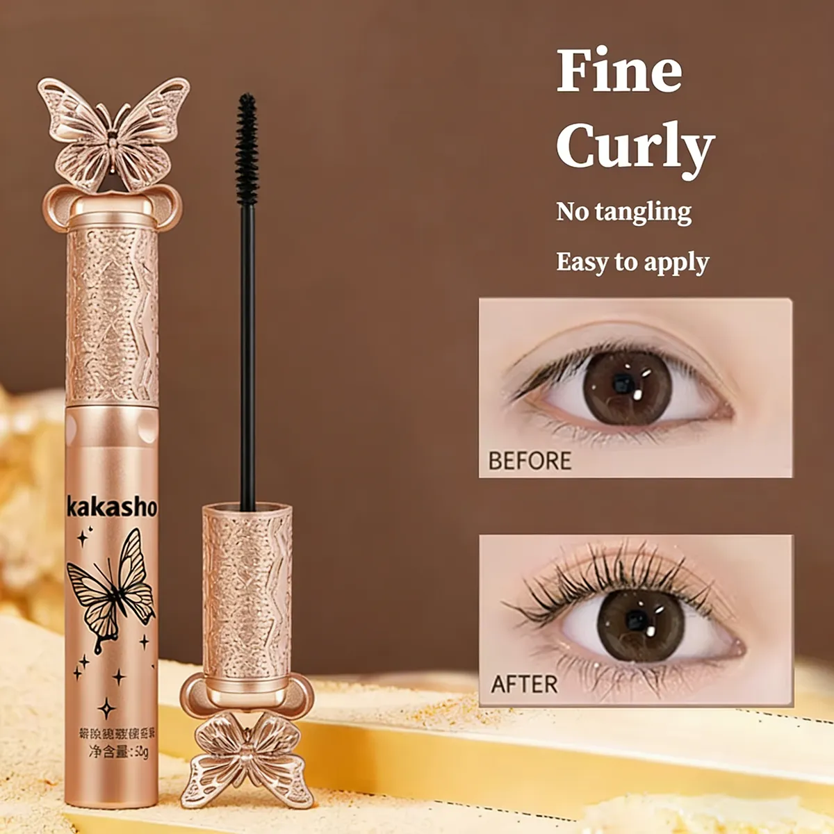 Kakashow Silk Fibre Matowy tusz do rzęs Makijaż Bardzo cienka szczoteczka wydłuża rzęsy Wodoodporna Szybkoschnąca Czarna Curling — image 3