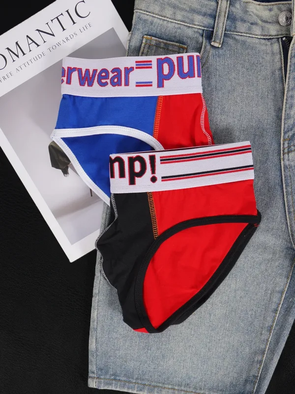 Men's Cotton Color Block Briefs, Pump! Logo Wide Waistband Low Rise Sexy 3D Convex Pouch Underwear 3256813080433415 — image 4