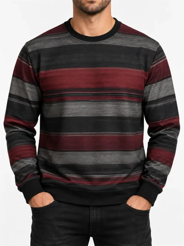 Pánská Vintage mikina s pruhovaným výstřihem Ležérní Pulovr s dlouhým rukávem Color Block Podzim Streetwear Každodenní móda Klasický top — image 9