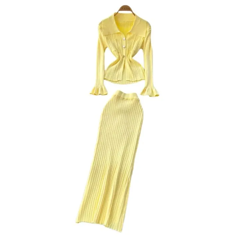 YuooMuoo marca de moda de una pieza de punto Maxi Vestido de mujer elegante con cuello en V con volantes cintura delgada ceñido al cuerpo suéter Vestido de fiesta