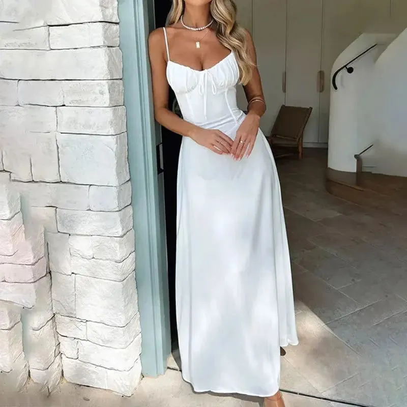 Nové dámské elegantní jednobarevné midi šaty s kravatou vpředu a stylové večerní šaty ideální na večírky a letní oblečení — image 3