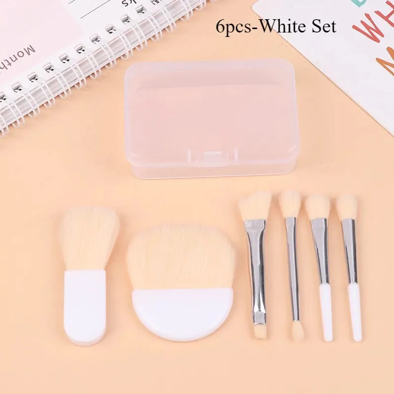 Juego de Mini brochas de maquillaje de viaje, 6 uds., con caja transparente, base en polvo cosmética portátil, colorete, mezcla, corrector, brochas de maquillaje