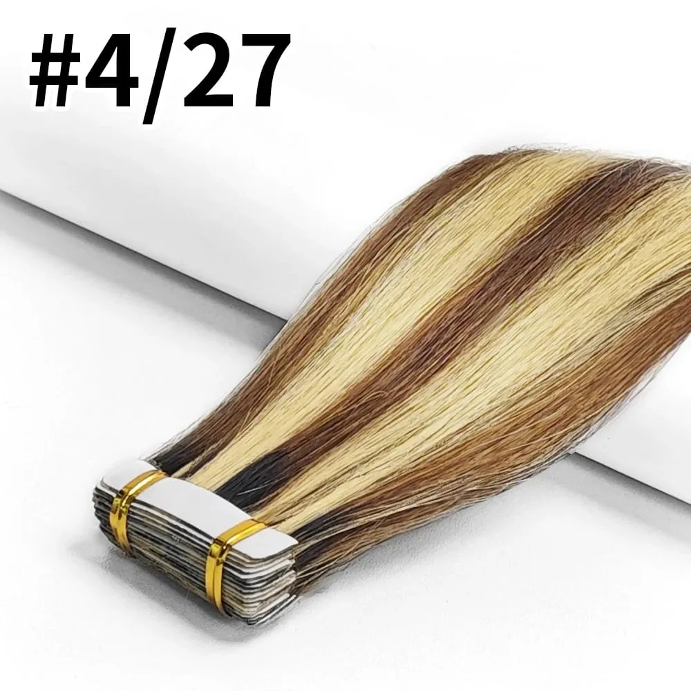 Highlight #4/27 Straight Tape In Hair Extensions 100% Human Hair Skin Weft Invisiable Tape In Human Hair Extensions 20/40/60pcs — image 8