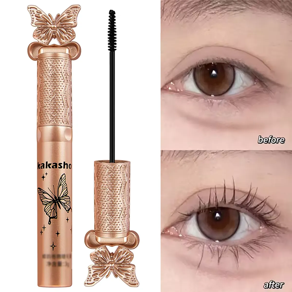 Kakashow Silk Fibre Matowy tusz do rzęs Makijaż Bardzo cienka szczoteczka wydłuża rzęsy Wodoodporna Szybkoschnąca Czarna Curling — image 2