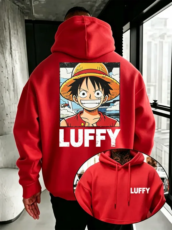 Anime One Piece Hoodie, Vintage Luffy Cartoon Character Front & Back Print Loose Fit Pullover Sweatshirt for Manga Enthusiasts — image 5