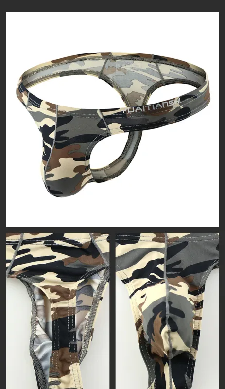 Men's Camo Print thong Gay Underwear Breathable 3D-Pouch Men G-String Bikini Elastic Waistband T-pants Seamless Male T-back — image 14