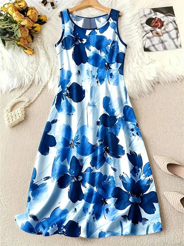 Summer Fashion Round-Neck Women's Dresses Botanical Floral Color-Blocked Patchwork Dresses Travel Party and Beach Dresses — image 19
