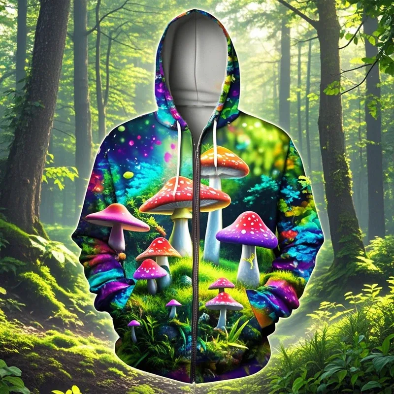 Mantar 3D baskı fermuarlı kapüşonlu kıyafet erkek kadın rahat moda kapüşonlu eşofman üstü erkek büyük boy eşofman Hoodies erkek ceket giyim — image 15