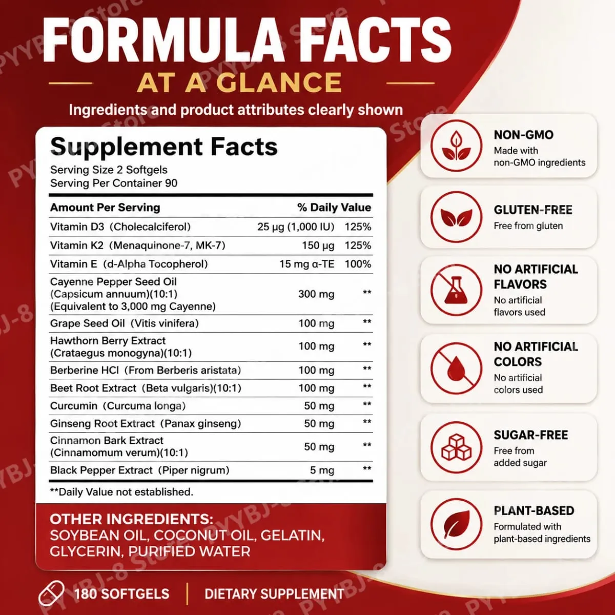 Cayenne Pepper Softgels with Chili Pepper Seed Oil Berberine and Vitamin E Support Normal Digestive Etabolism & Immune Health — image 3