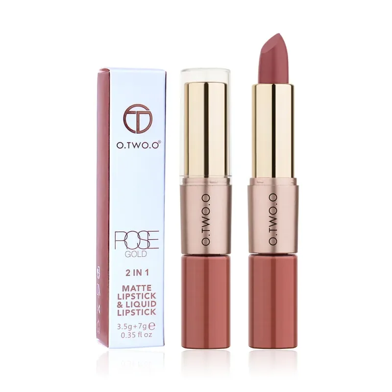 O.TWO.O 2 en 1 Lápiz labial Mate Brillo de labios Cosméticos Pintalabios impermeables Batom Mate Labios Maquillaje Colorete 12 colores Lápiz labial