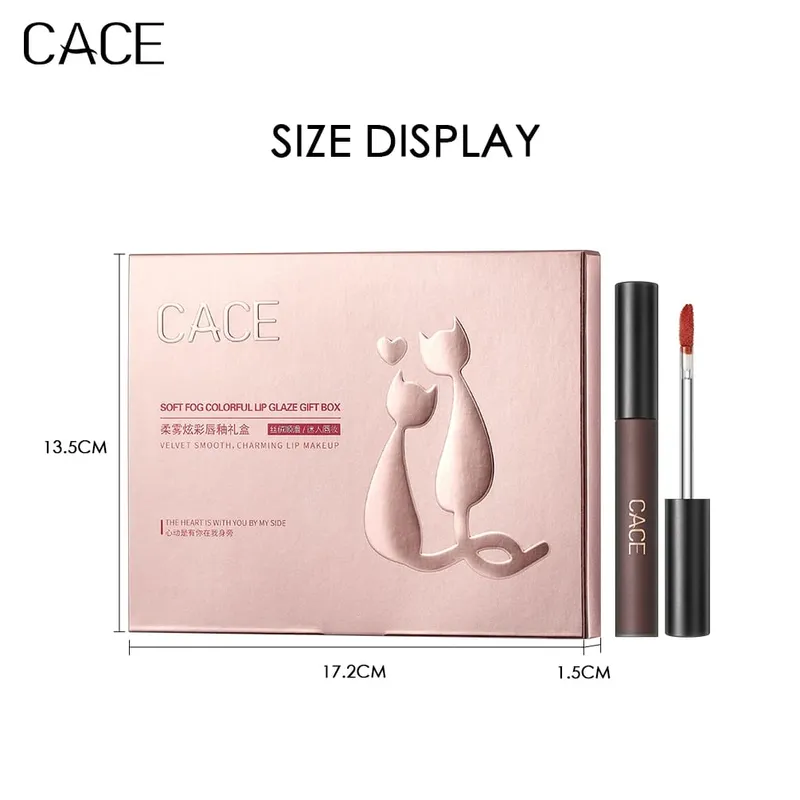 4 Uds. Juegos de maquillaje de lápiz labial líquido tinte rojo mate brillo de labios de larga duración resistente al agua cosméticos con collar de regalo — image 6