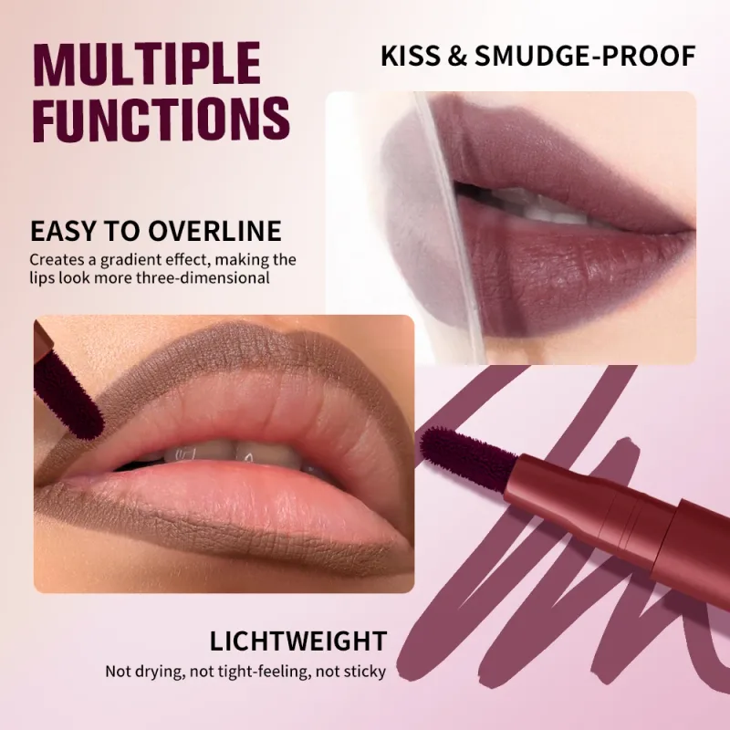 Lakerain Lip Contour Lip Stain Pen Nepřilnavý kalíšek odolný proti rozmazání, Hydratační kosmetický make-up na rty 2 v 1 Lip Stain & Liner — image 4