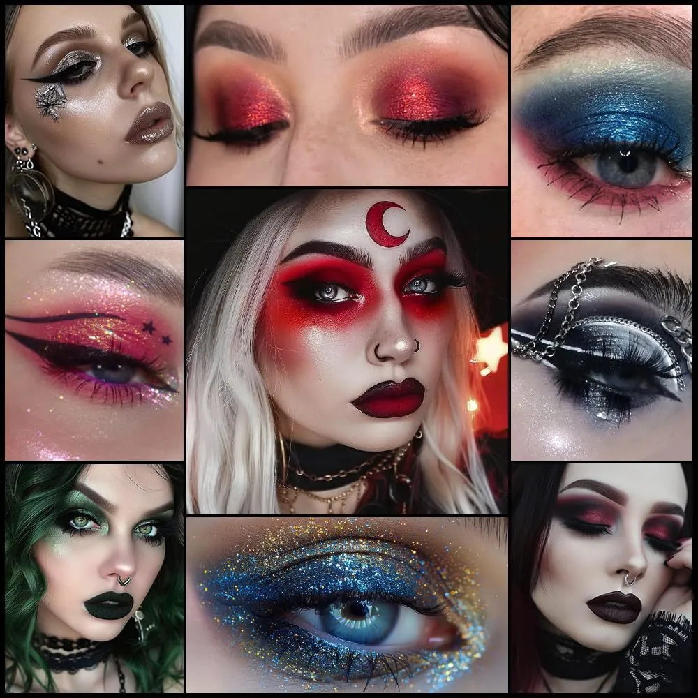 Paleta de sombras góticas 15 cores e batom preto - escuro romântico esfumaçado olho vampiro maquiagem de Halloween fosco brilho labial escuro — image 6