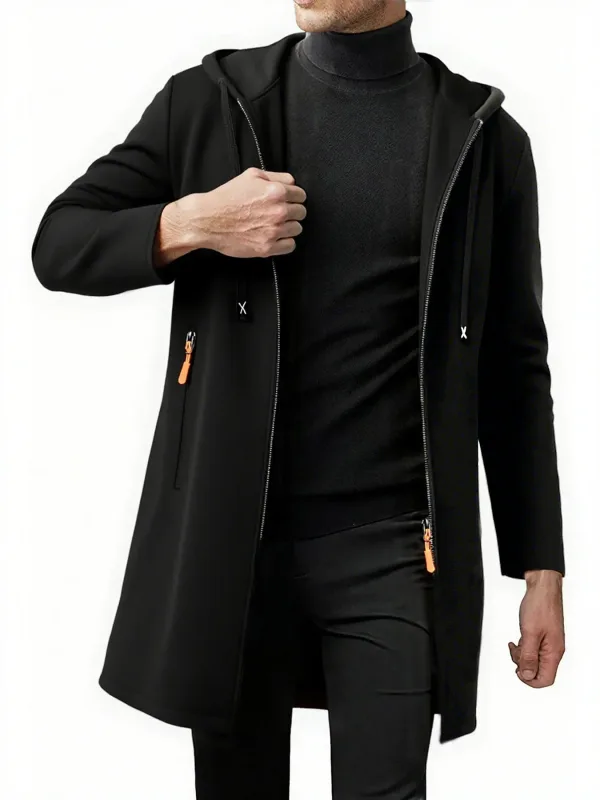 2Pcs Set Men Mid-Length Full Zip Hooded Jacket Fleece Lined Warm Coat with Drawstring Hood & Zipper Pockets Casual Outerwear for Fall Winter Daily Wear — image 19