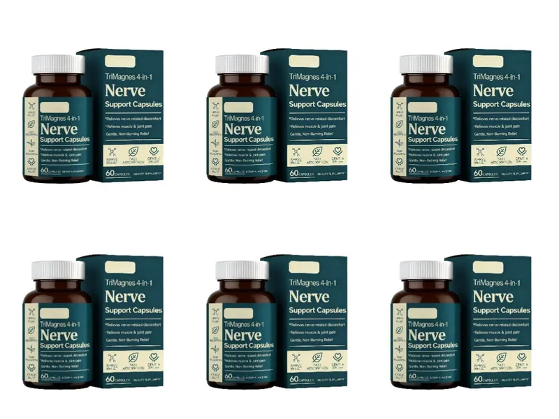 Kapsul Kompleks Magnesium 4-dalam-1 TriMagnes 300mg dengan Citrate Glycinate Malate Turmeric untuk Keselesaan Saraf Otot Relakskan 60 Ct