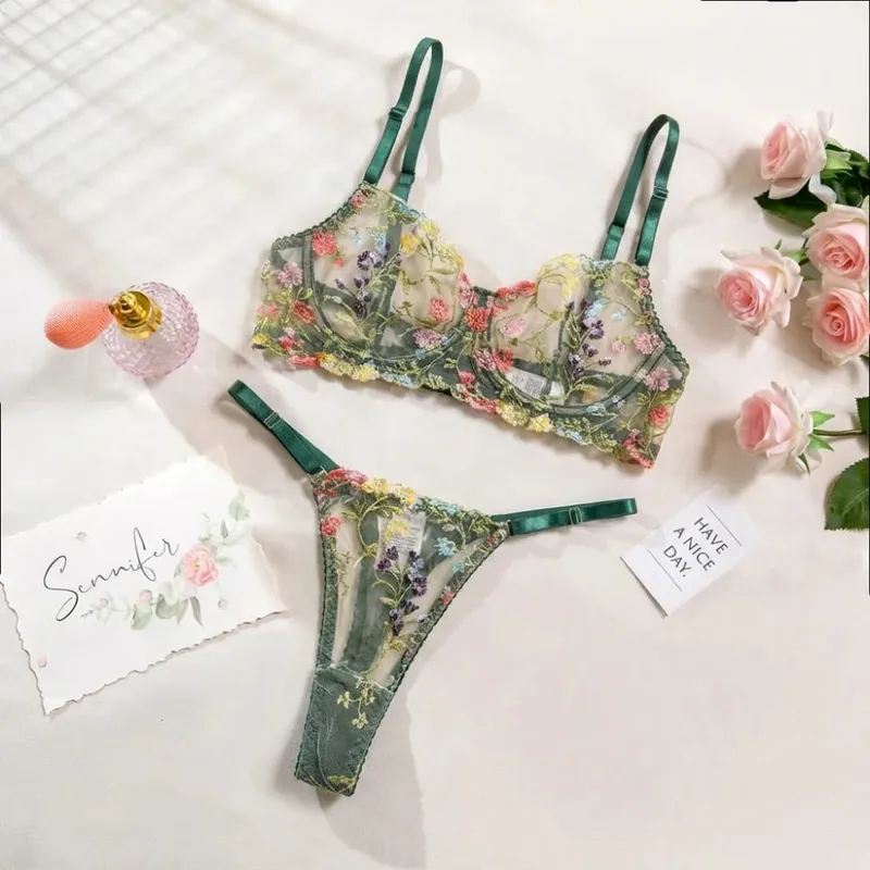 2-Piece Bohemia Floral Lingerie Set Embroidery Versatile Underwear Intimates Underwire Push-up Sheer Bra Panty Set For Lady Girl — image 10