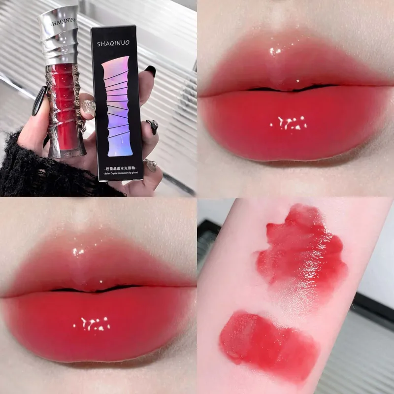 Crystal Punk Red-Brown Glossy Lip Stain Mirror Lip Glaze Sheer Nude Glitter Lip Tint Watery Shine Plumping Makeup Cosmetics — image 18