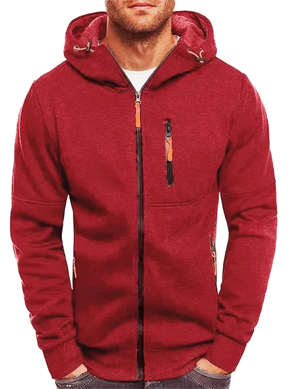 Men's Grey Hooded Sweatshirt Full Zipper Casual Sportswear with Pockets Orange Drawstring plus Size Available — image 13