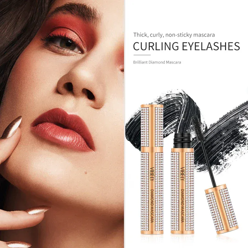 Diamond 4D Mascara Silk Fiber مقاوم للماء طويل رمش تمديد إطالة سميكة الماسكارا السوداء منتجات مكياج العين مستحضرات التجميل — image 5