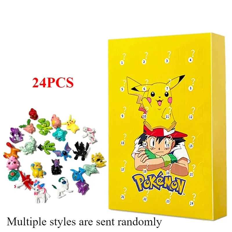 24 Buah/Set Pokemon Natal Kalender Advent Lucu Pikachu Charizard PVC Tokoh Anime Kecil Kotak Kejutan Hadiah Ulang Tahun Halloween